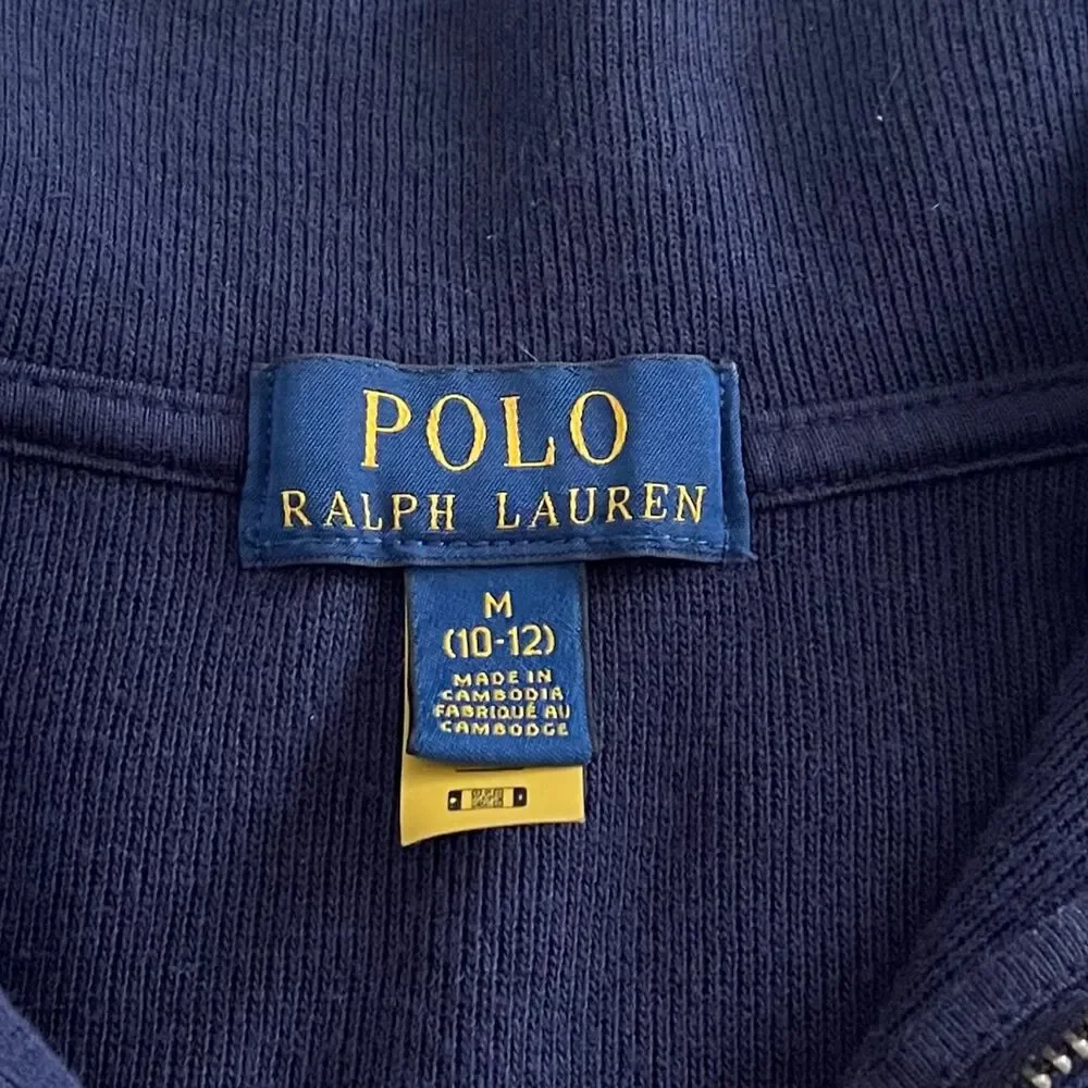 Polo Ralph Lauren Navy Blue 1/4 Zip Pullover Kids Size M 10/12 Boy Sweater Shirt